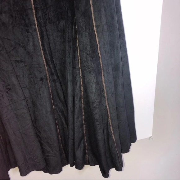 Tribal Midi Skirt Faux Suede Black Copperish Piping 6 Grunge Y2K Witchy - Picture 10 of 10